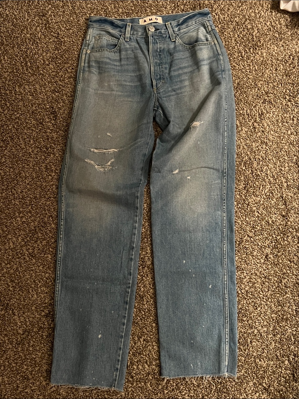 AMO Women's Light Blue Straight-Leg Jeans with Distressed Details